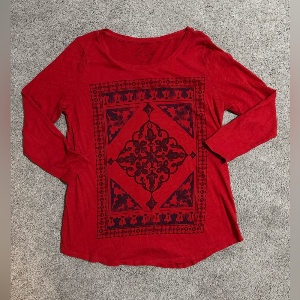 Red Long Sleeve Top with Geometric Design
